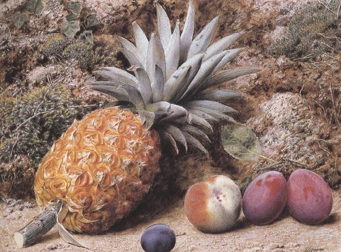John Sherrin A Pineapple,a Peach and Plums on a mossy Bank (mk37) Sweden oil painting art